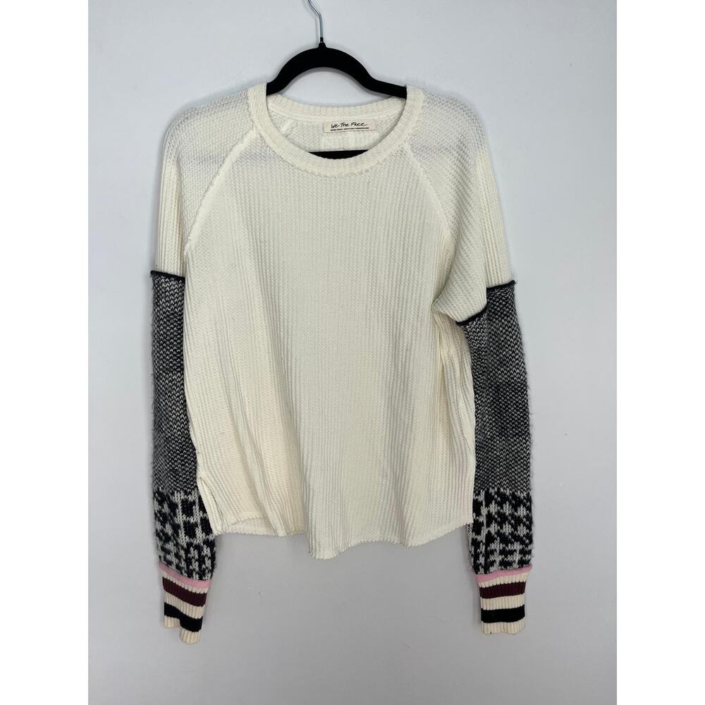 We The Free Waffle Knit Sweater‎ Women XS Colorblock Patterned Sleeves